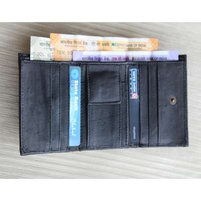 Black Leather Wallet Handmade Casual Wallets Purse Mens