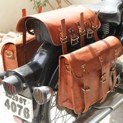 Goat Leather Handmade Motorcycle 15 Inch  Messenger Bag Multi Uses Bag