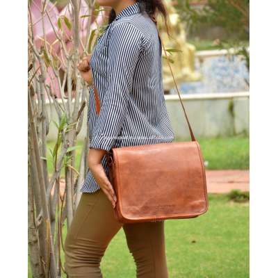 Goat Leather Handmade Messenger Bag 11*15 Inch Laptop  Brown Bag