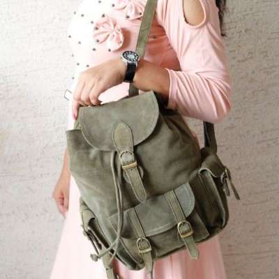 Real Suede Leather Handmade Stylish College Student  Backpack