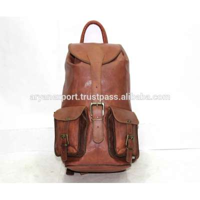 16" Real Goat Leather Unisex Rucksack and Backpack