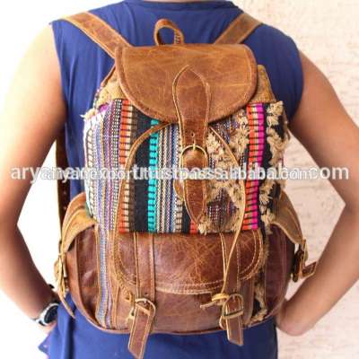 Leather Canvas Used Vintage Style Hand Made Backpack