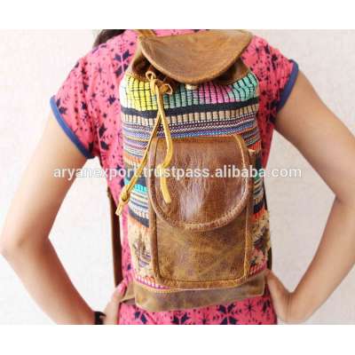 Canvas and Leather Used Vintage Candy color handmade Backpack in India