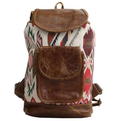 Unisex Leather Backpack Jacquard Leather Stylish Backpack