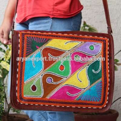 Goat Leather 11 * 15 Handmade Full Flap Embroidery Messenger Bag