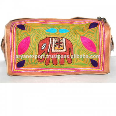 Real Goat Leather Embroidery Mini Travel Luggage Bag