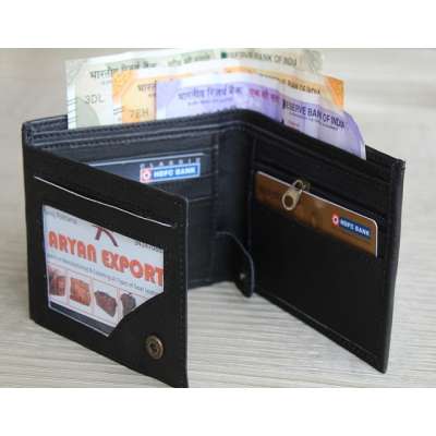 Black Leather Wallet Handmade Casual Wallets Purse Mens